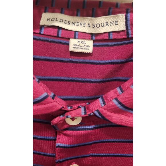 Holderness & Bourne Mens 2XL Tailored Fit Golf Polo Shirt Purple Striped - Picture 3 of 4